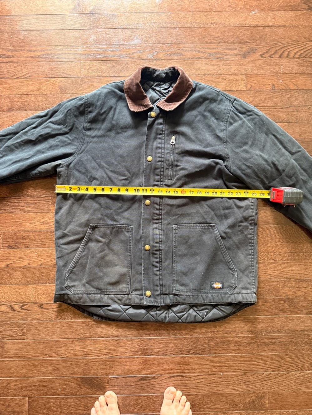 Dickies Black Canvas Work Jacket with Brown Corduroy Collar - Picture 12 of 15